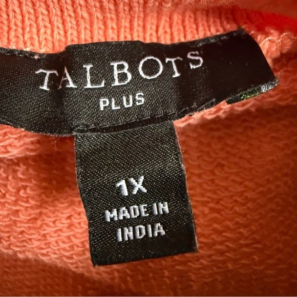 Talbots Womens Ruffle Trim Raglan Sweatshirt Size 1X Orange Gold Buttons Preppy - Picture 7 of 9